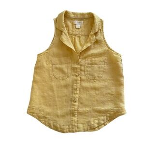 Maeve Anthropologie Sleeveless Shirt Sz 6 Yellow Linen Buttons  Preppy Classic